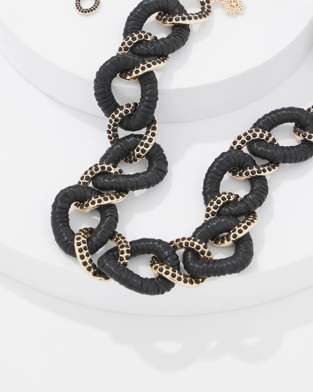 Black Raffia + Crystal Link Necklace