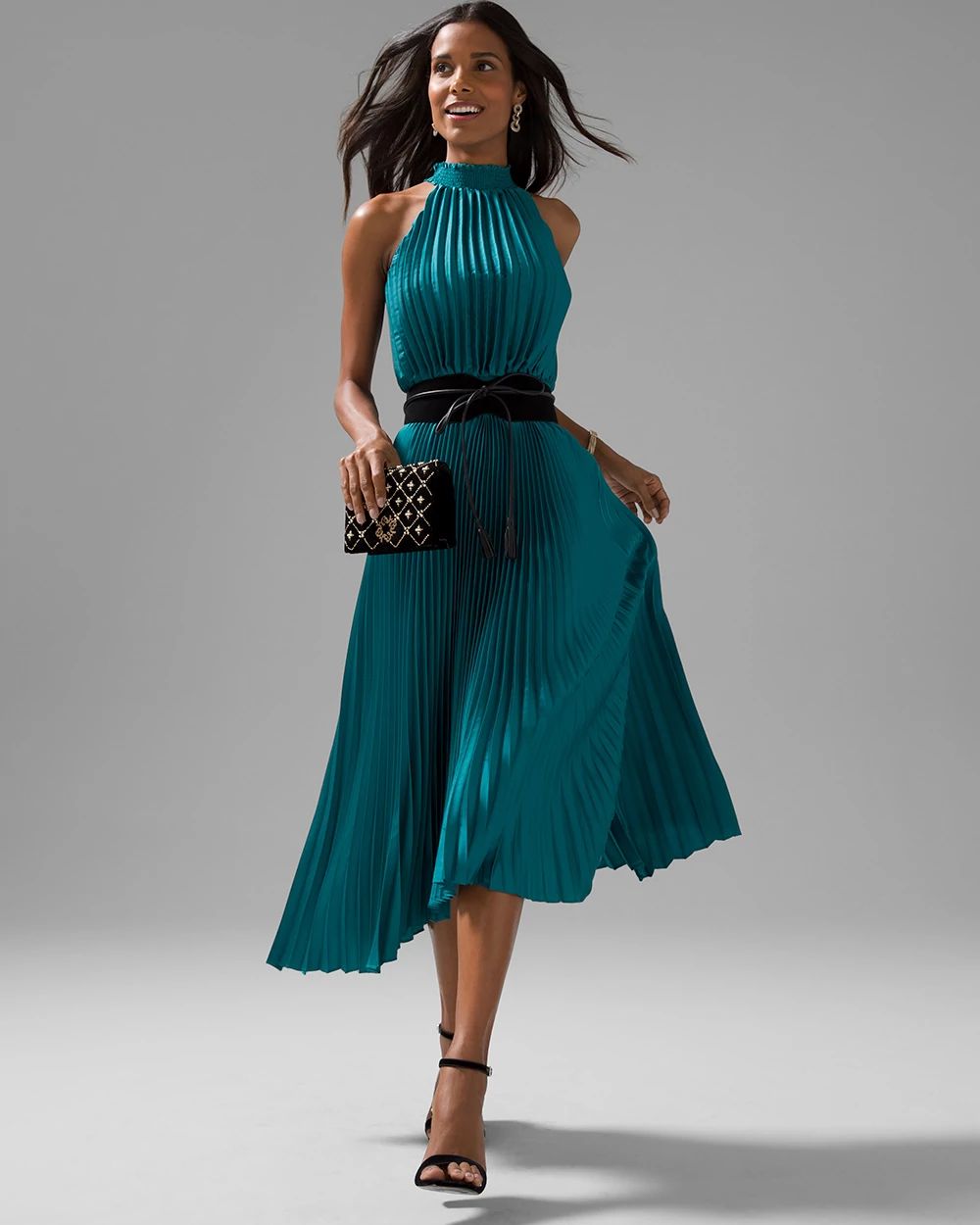 Pleated Midi Halter Dress
