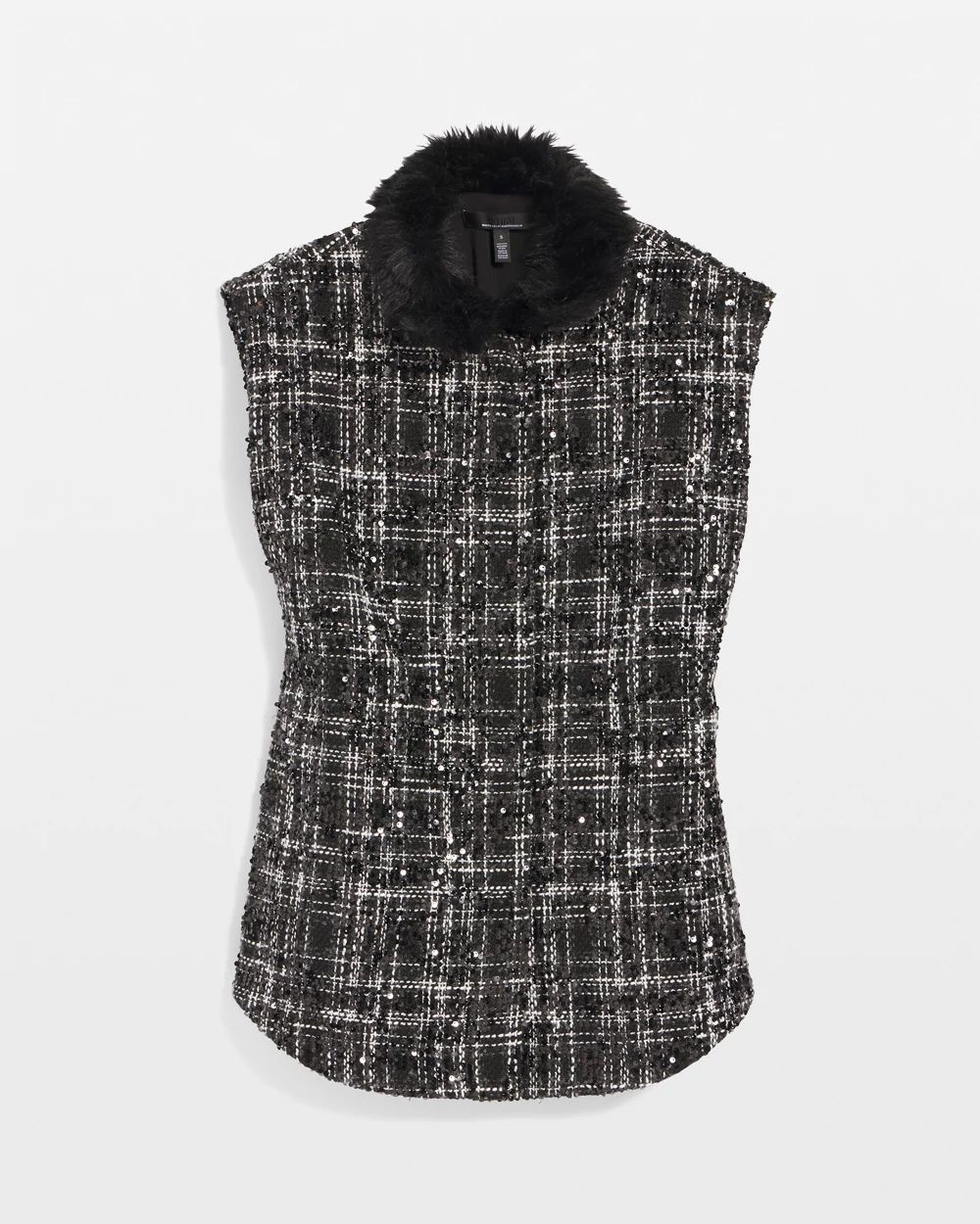 Faux Fur Sequin Tweed Vest