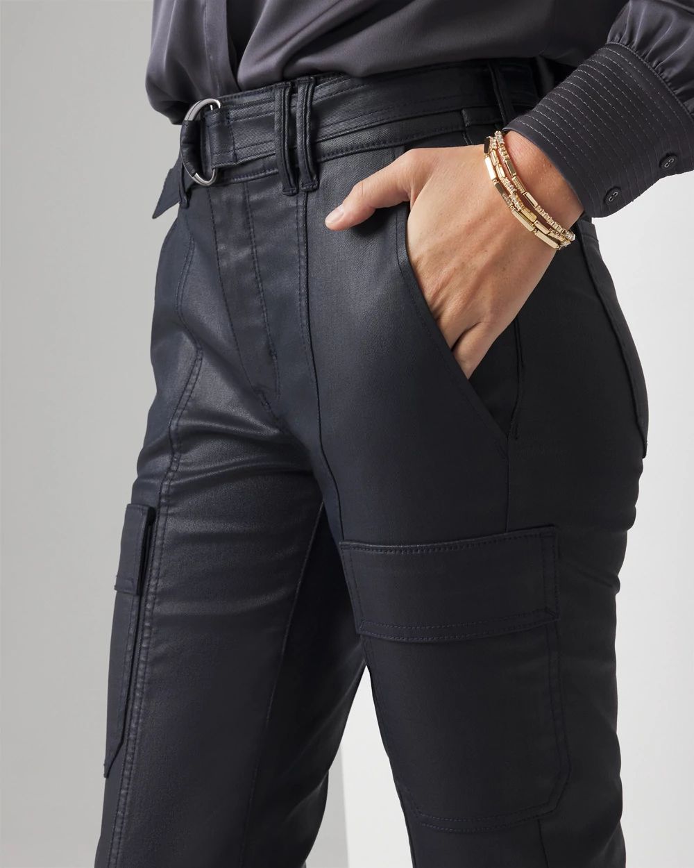 High-Rise Coated Cargo Bootcut Jean