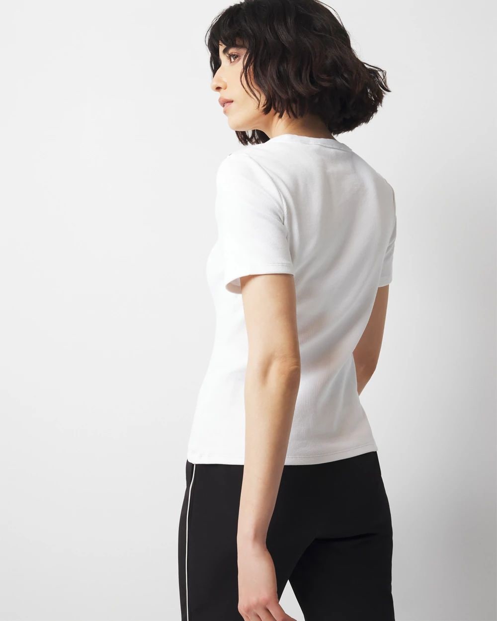 WHBM FORME™ Ribbed Stretch Button Shoulder Tee