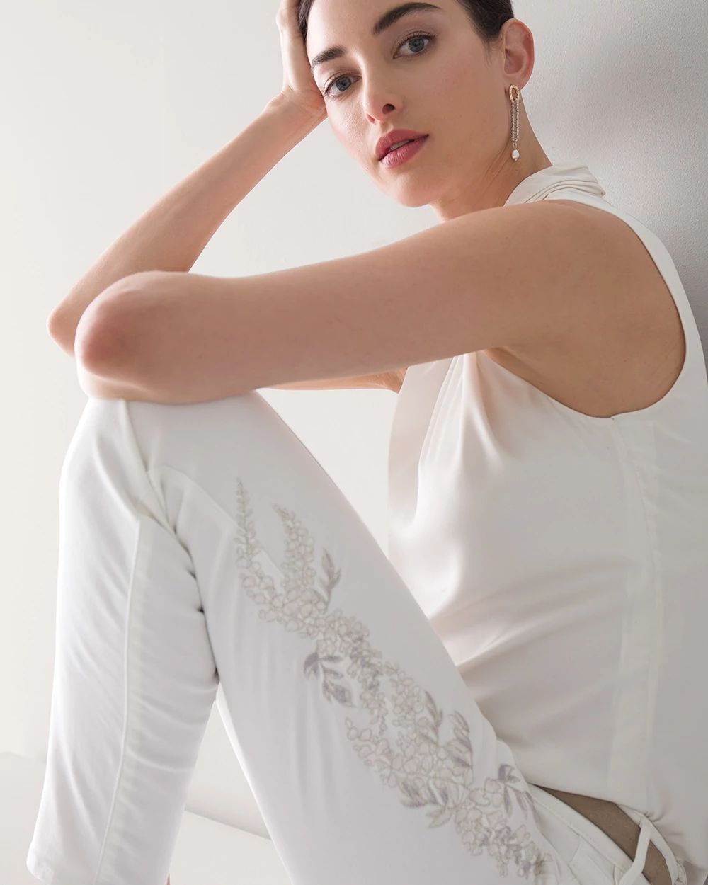 Mid-Rise Embroidered Skinny Ankle Jeans