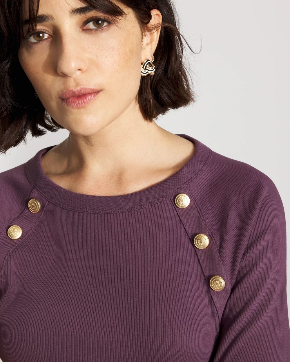 WHBM FORME™ Ribbed Stretch Button Long-Sleeve Tee