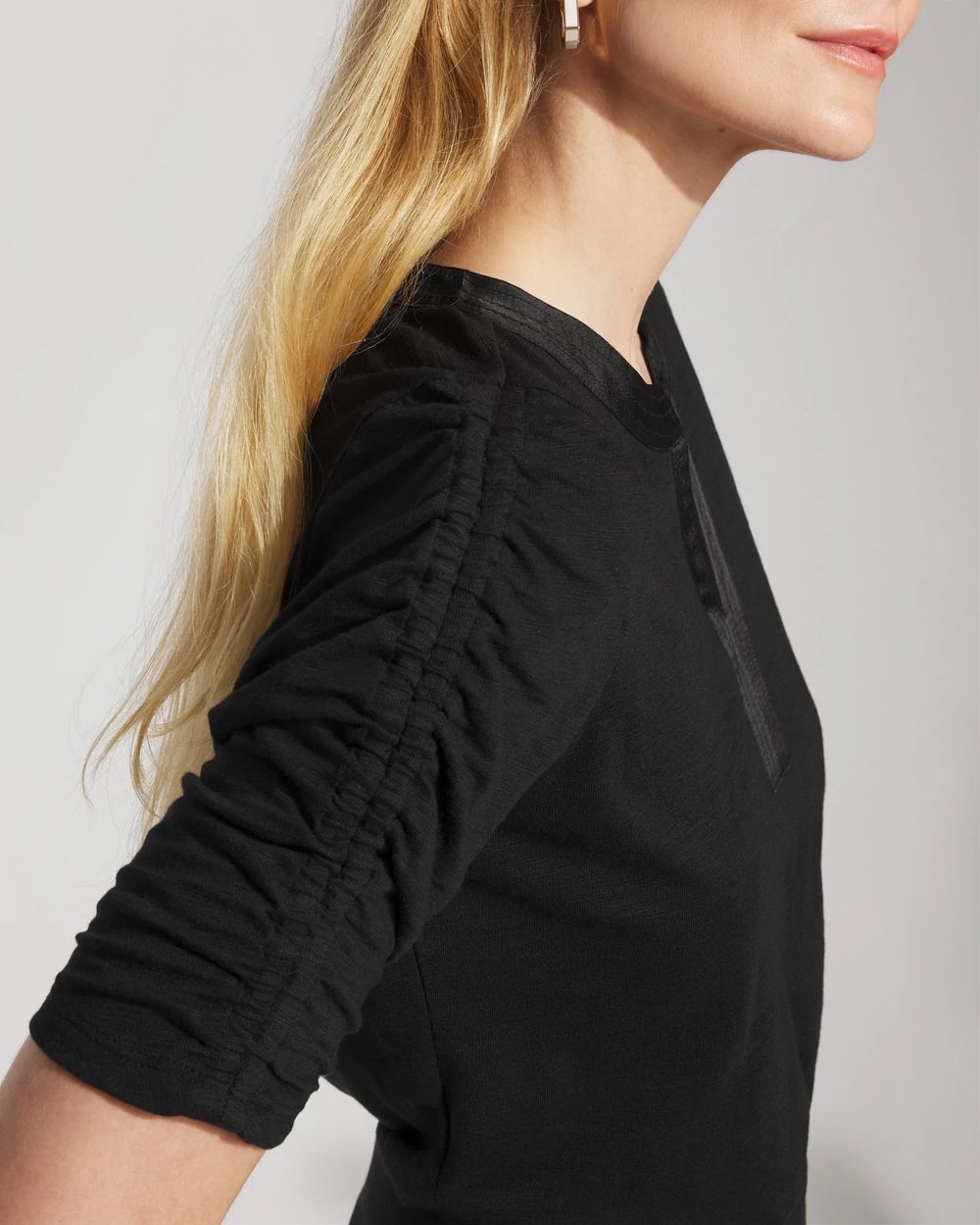 Ruched Sleeve Cotton + Modal Slub Tee