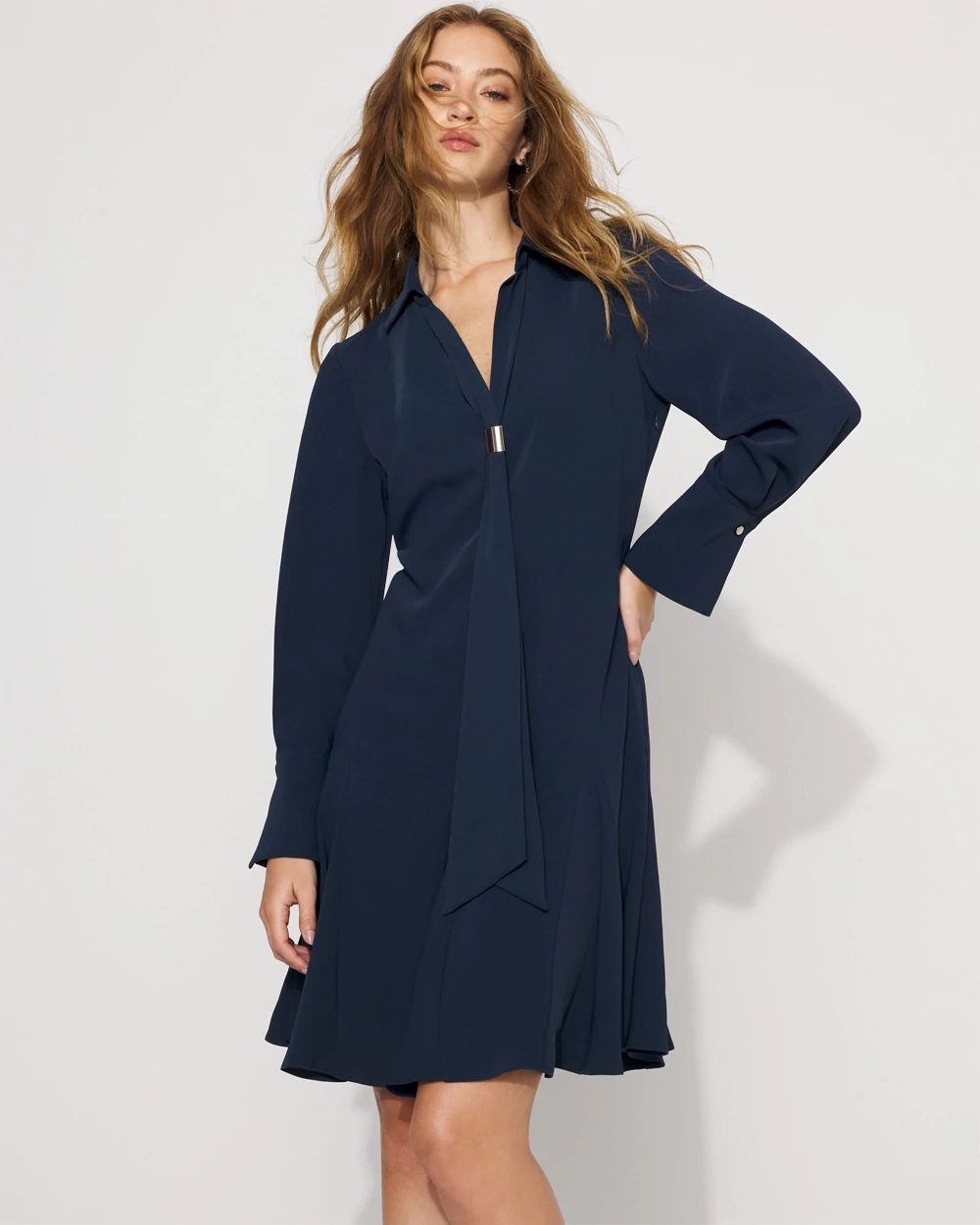 Tie-Neck Twill Shirt Dress