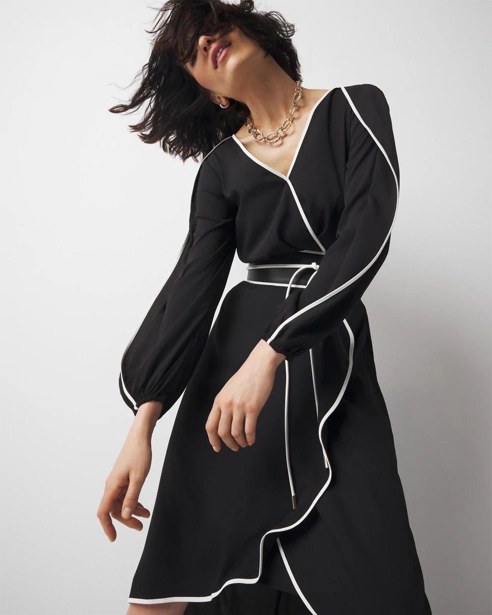 Contrast Ruffle Midi Dress