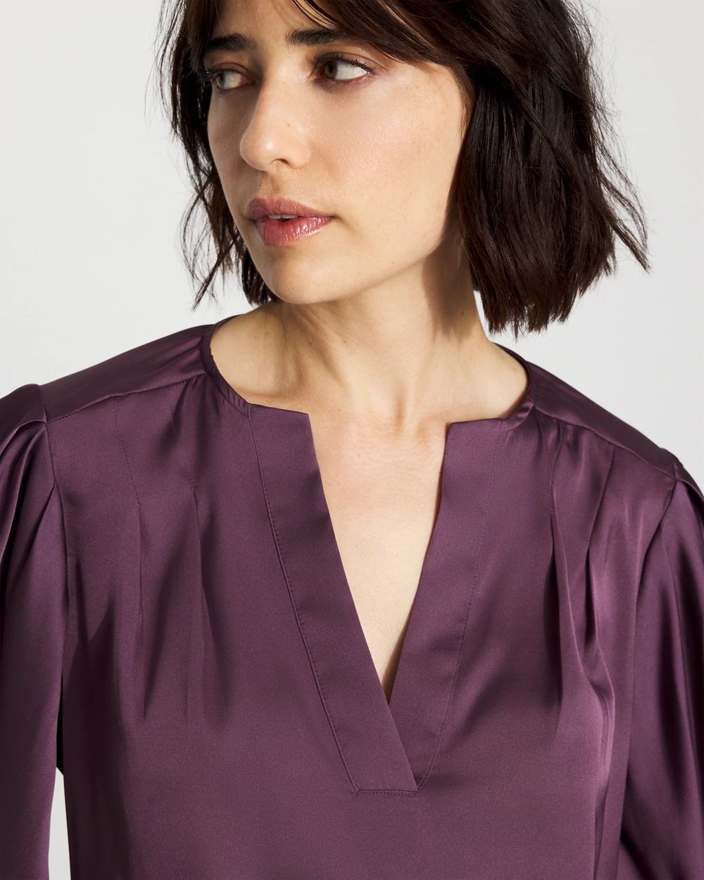 Pleated Sleeve Satin Blouse