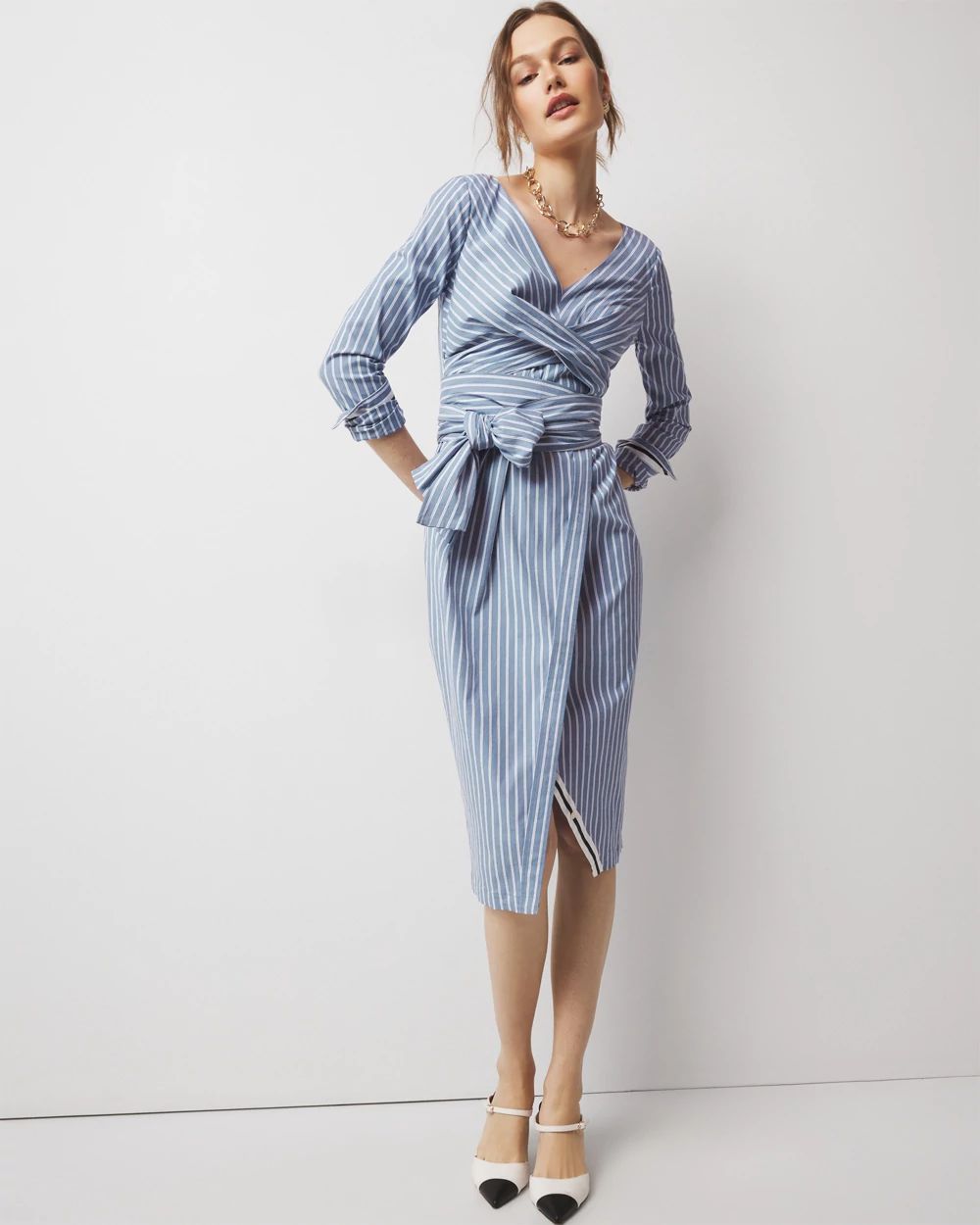 Poplin Twist-Front Midi Shirt Dress
