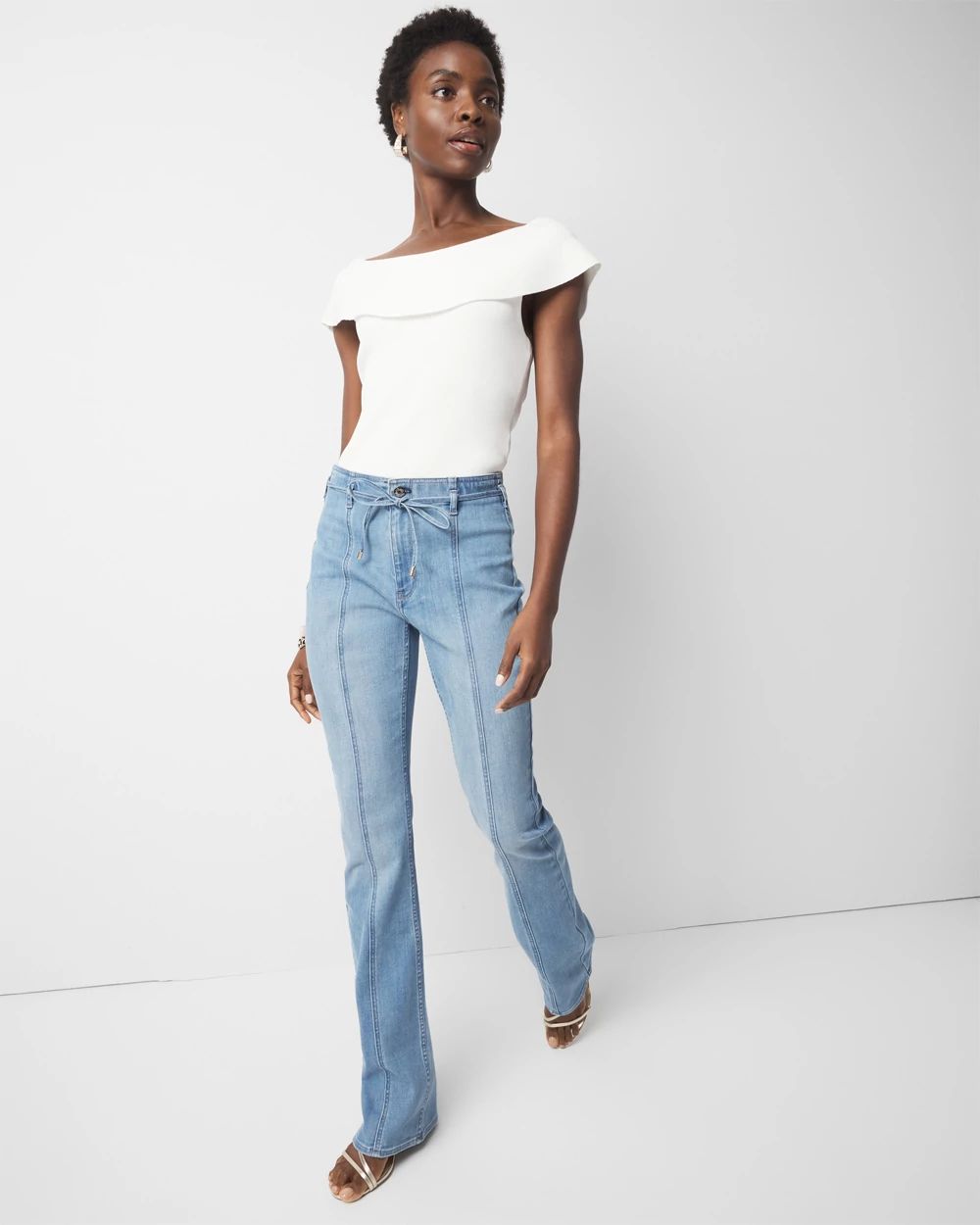 High-Rise Belted Skinny Flare Jean