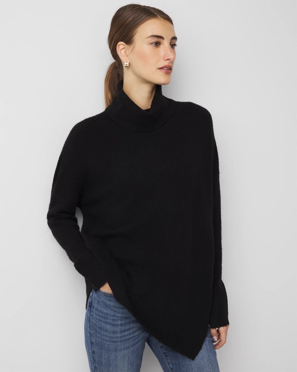 Petite Asymmetrical Hem Turtleneck Sweater