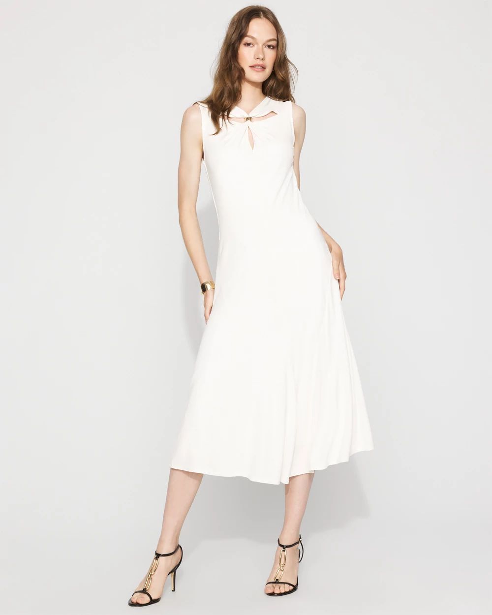 Twist-Neck Cutout Midi Dress