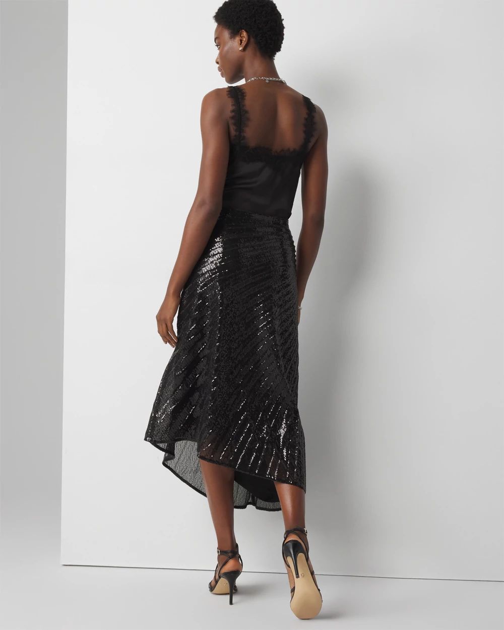 Sequin Pleated Asymmetrical Skirt