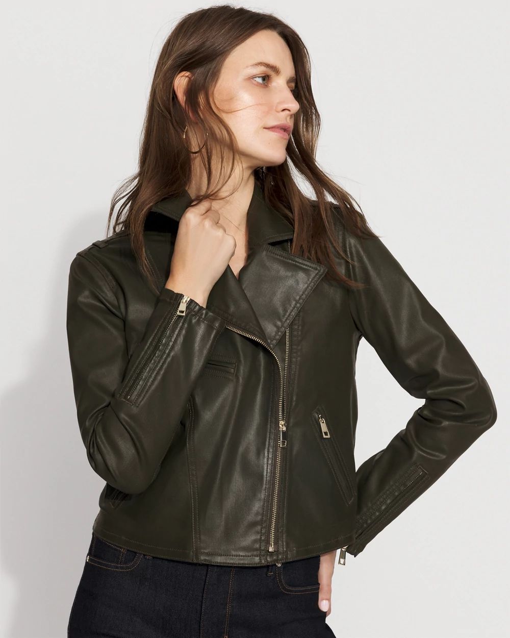 Petite Coated Moto Jacket