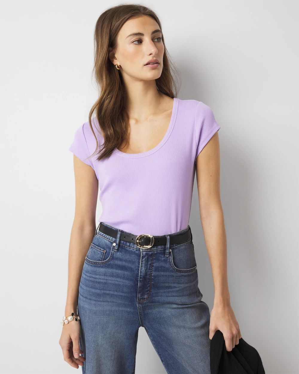 WHBMFORME™ Ribbed Stretch Scoop Neck Tee