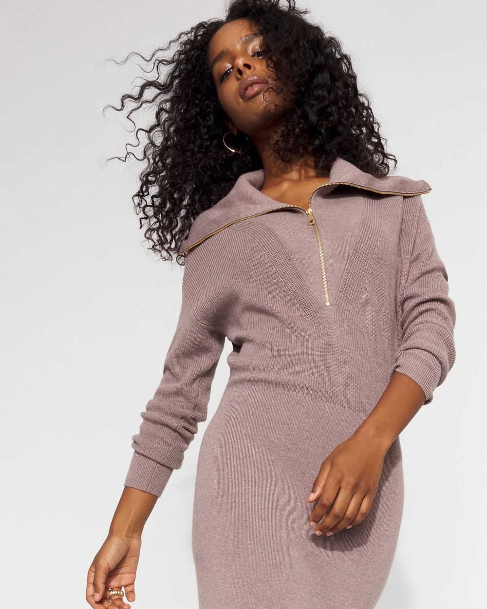 Petite Half-Zip Sweater Mini Dress