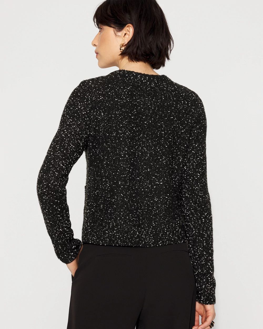 Metallic Tweed Button-Front Cardigan