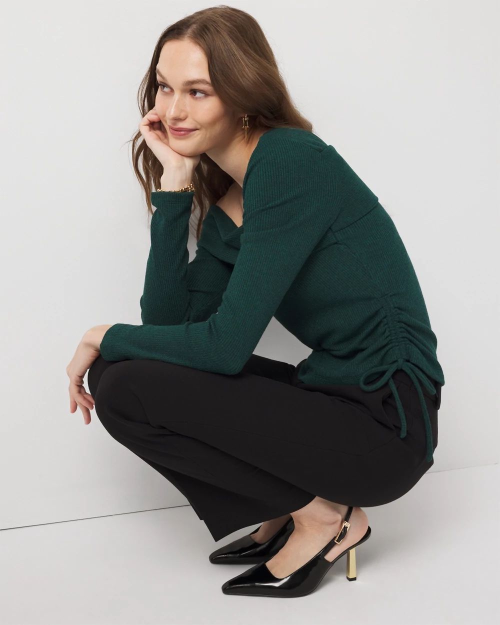 Side Ruched Rib Snit Top