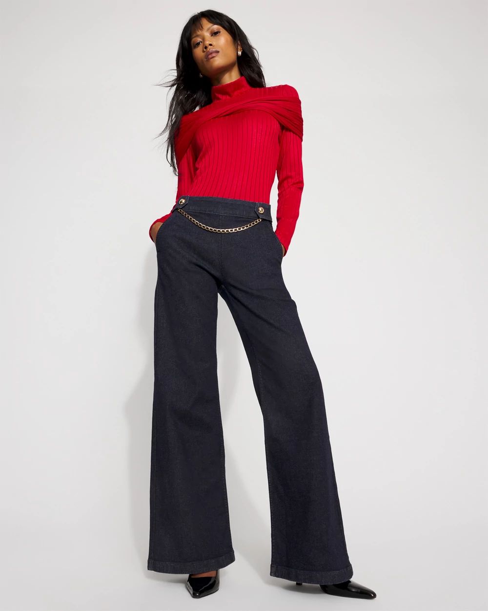 Chain Detail Extra High Rise Wide-Leg Jean