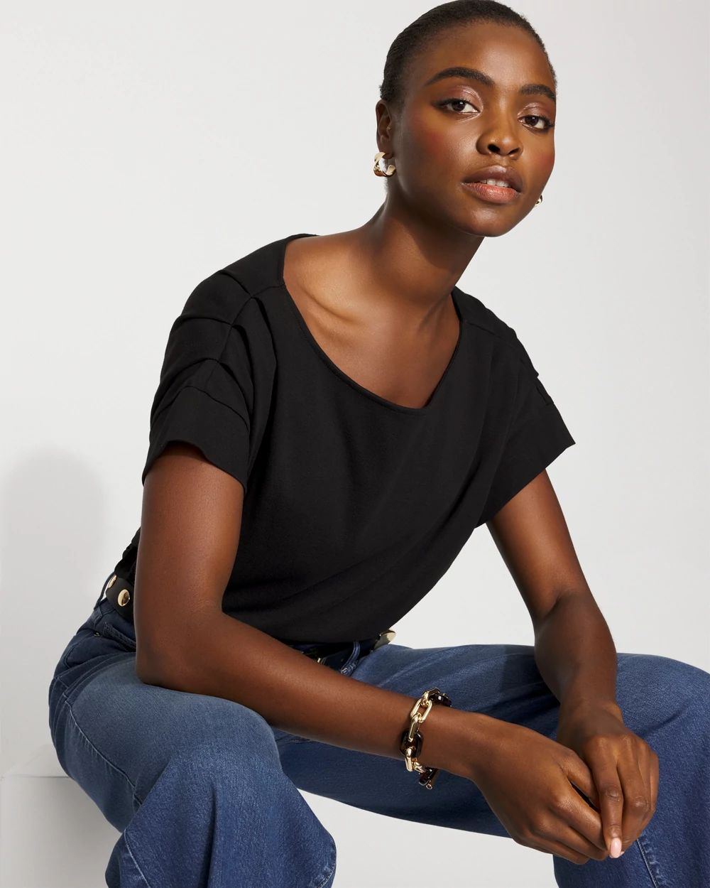 Pleated Cap Sleeve Tee