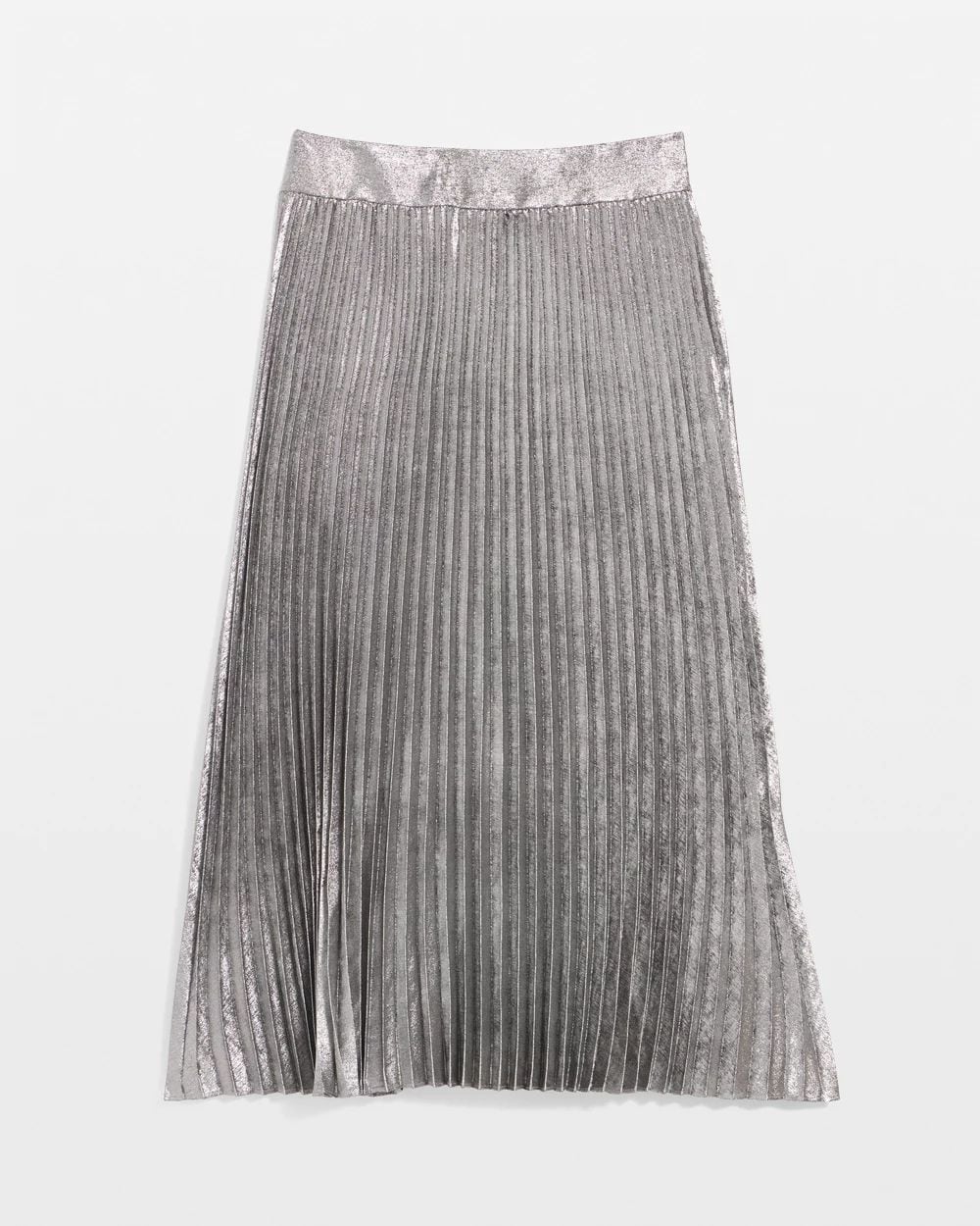 Pleated Chiffon Metallic Midi Skirt