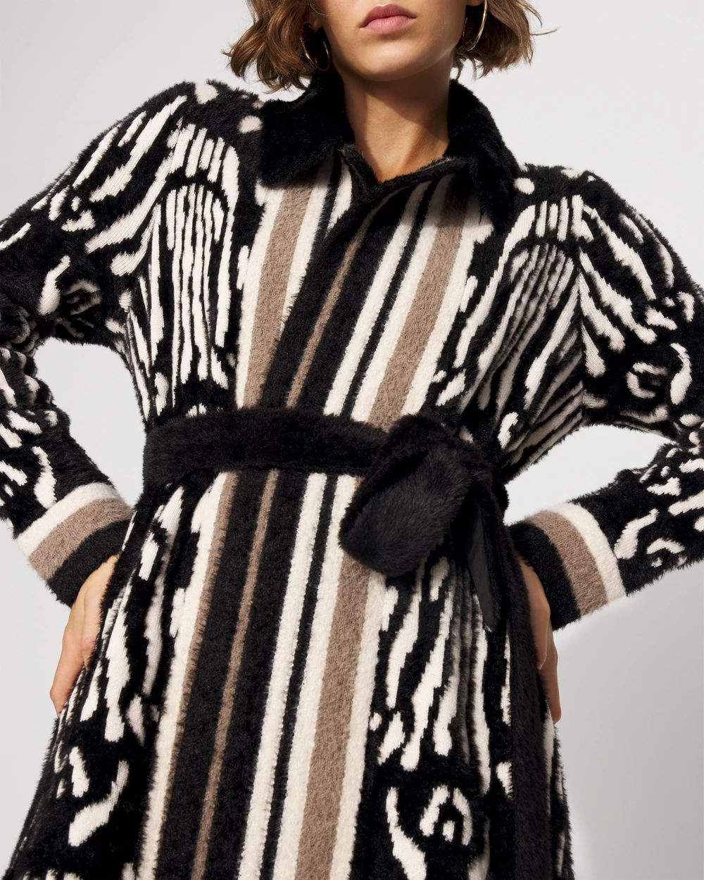 Jacquard Long Sweater Coat