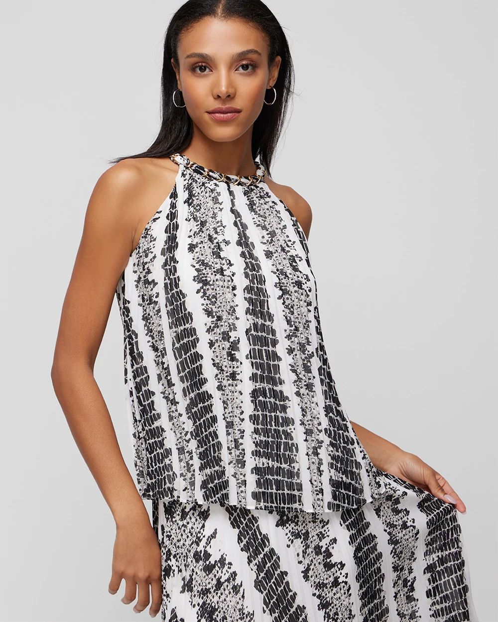 Petite Sleeveless Pleat Chain Neck Halter