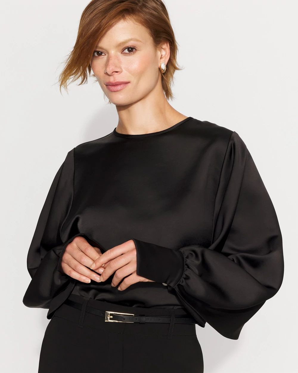 Petite Cape Sleeve Satin Blouse