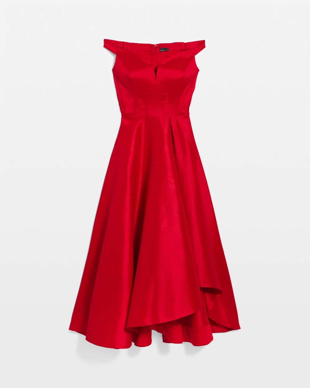 Petite Off-The-Shoulder Stretch Taffeta Midi Dress