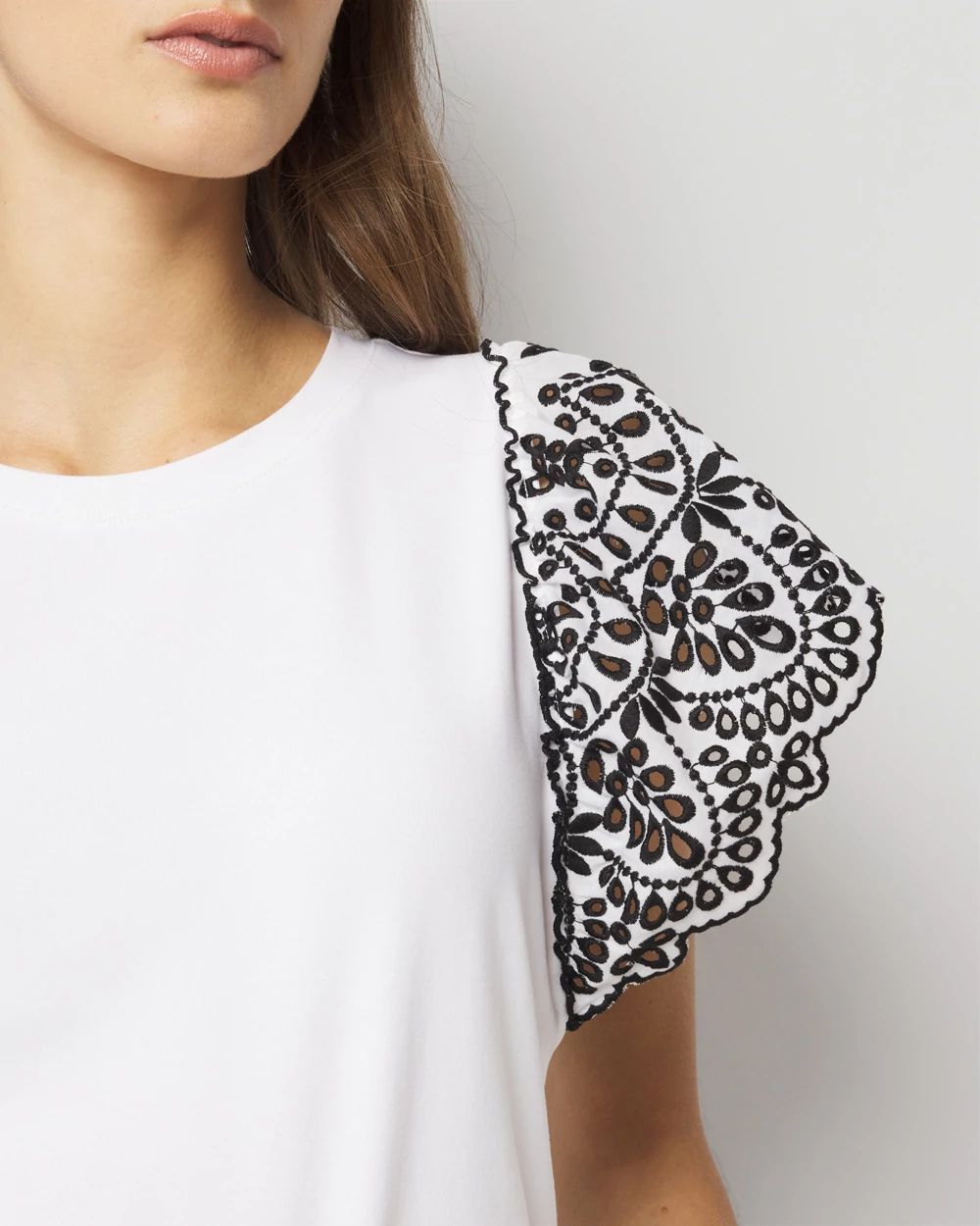 Eyelet Sleeve Crewneck Tee