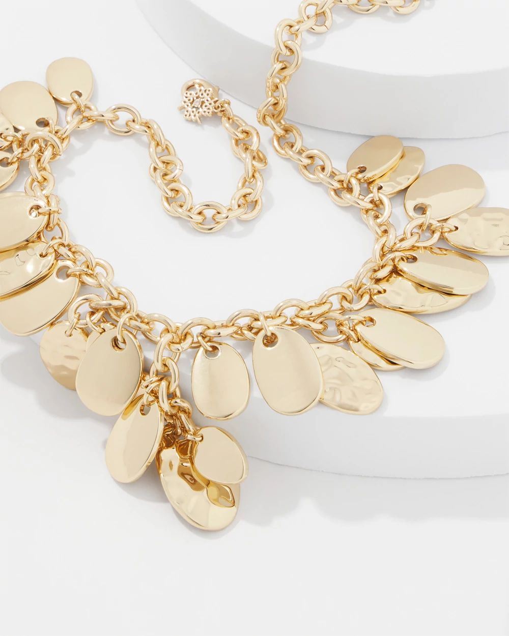 Gold Hammered Disc Single Strand Necklace