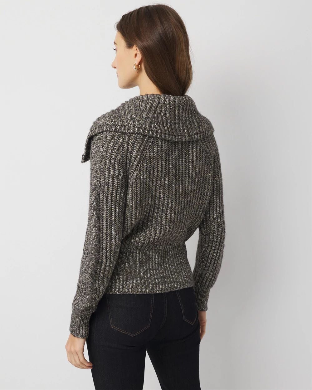 Half Zip Metallic Knit Sweater