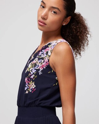 Sleeveless Smocked V-Neck Pleated Midi Dress click to view larger image.