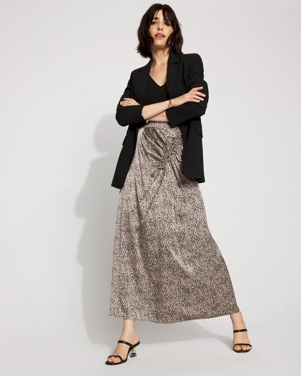 Satin Leopard Cinched Skirt