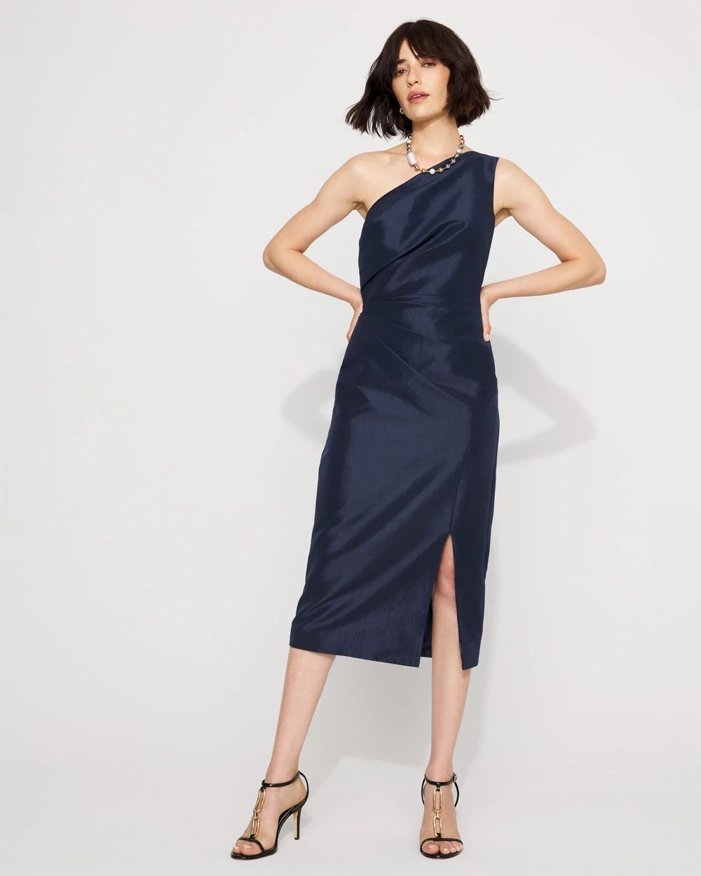 Petite One-Shoulder Stretch Taffeta Midi Dress