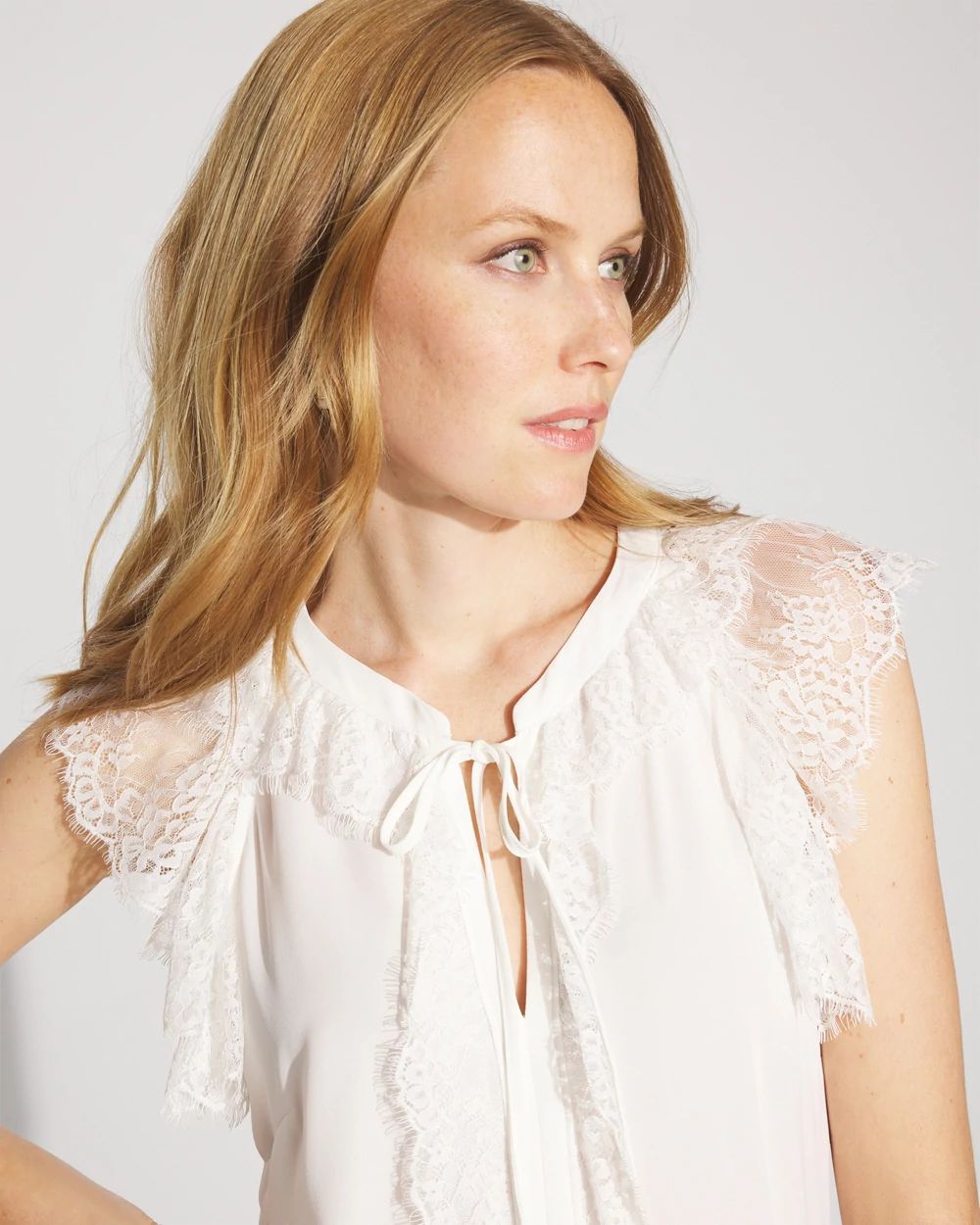 Lace Trim Flutter-Sleeve Shell