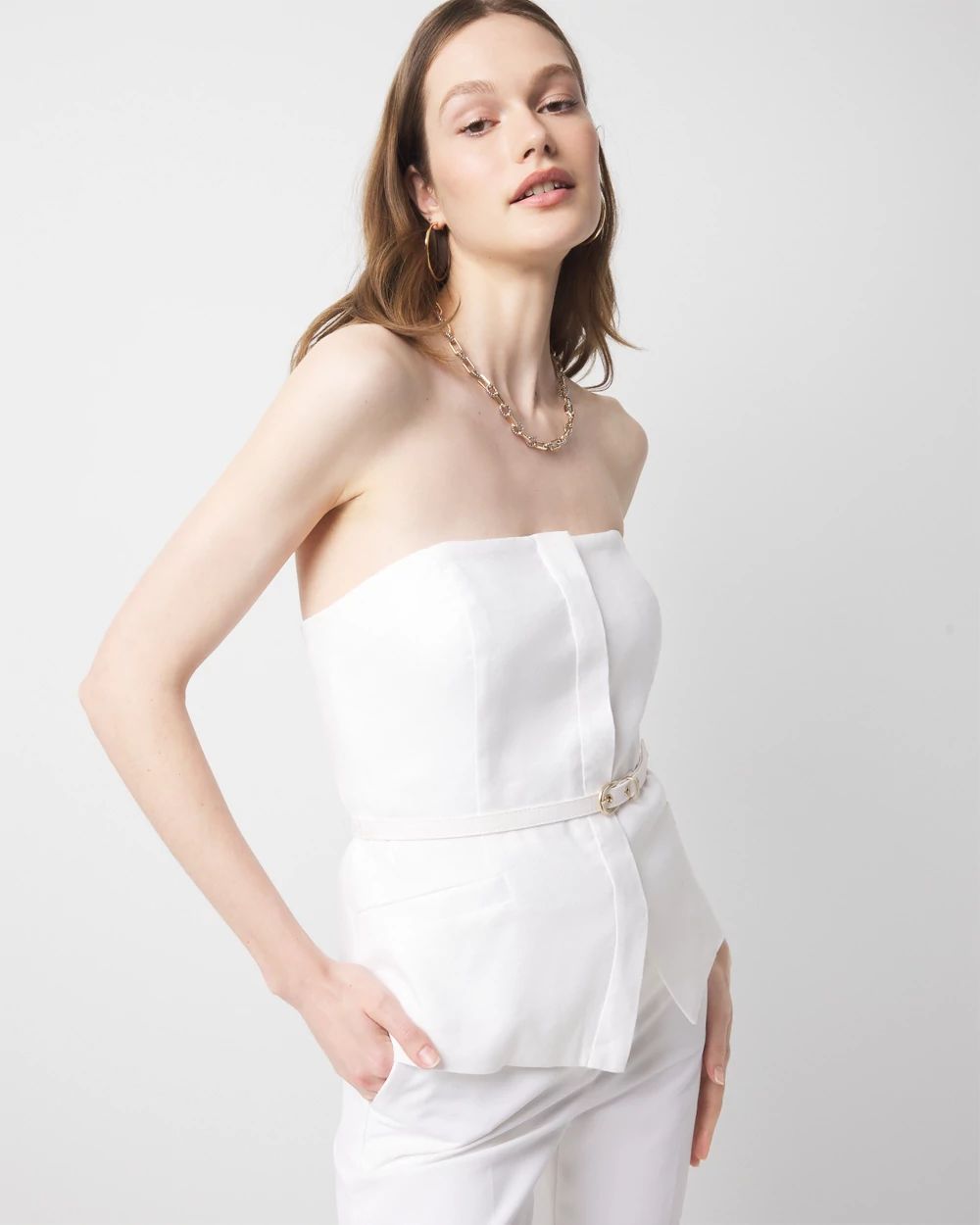 Linen-Blend Belted Bustier