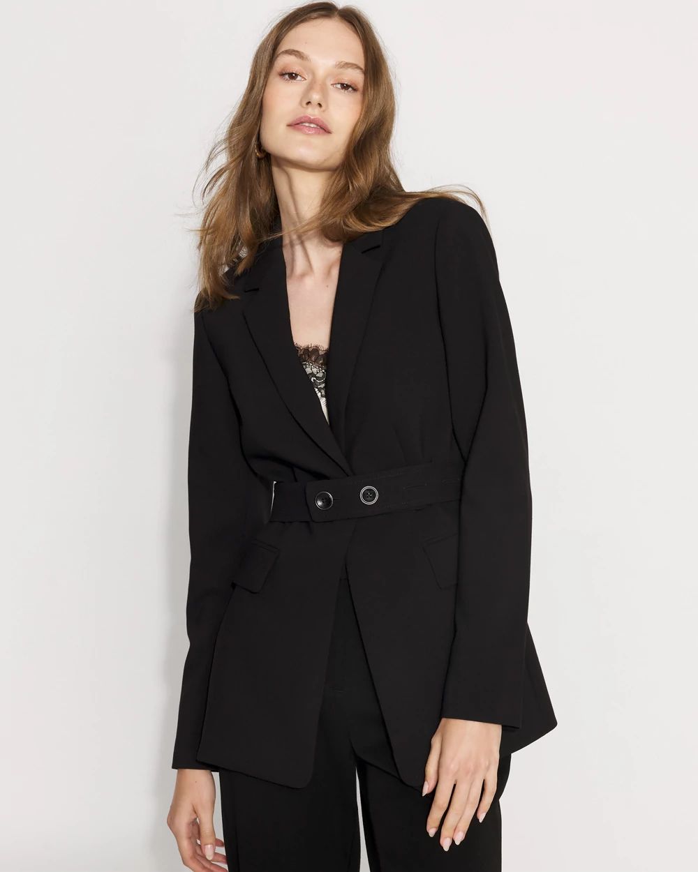 Petite Belted One-Button Blazer