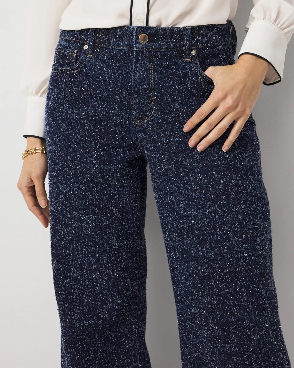 Bouclé Mid Rise Wide Leg Jean