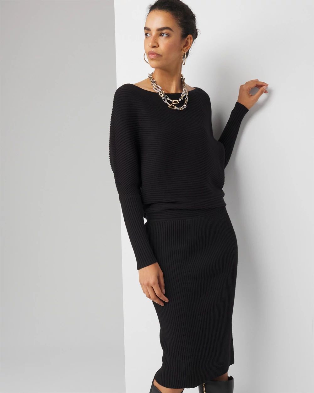 Off-Shoulder Ribbed Sweater Dress