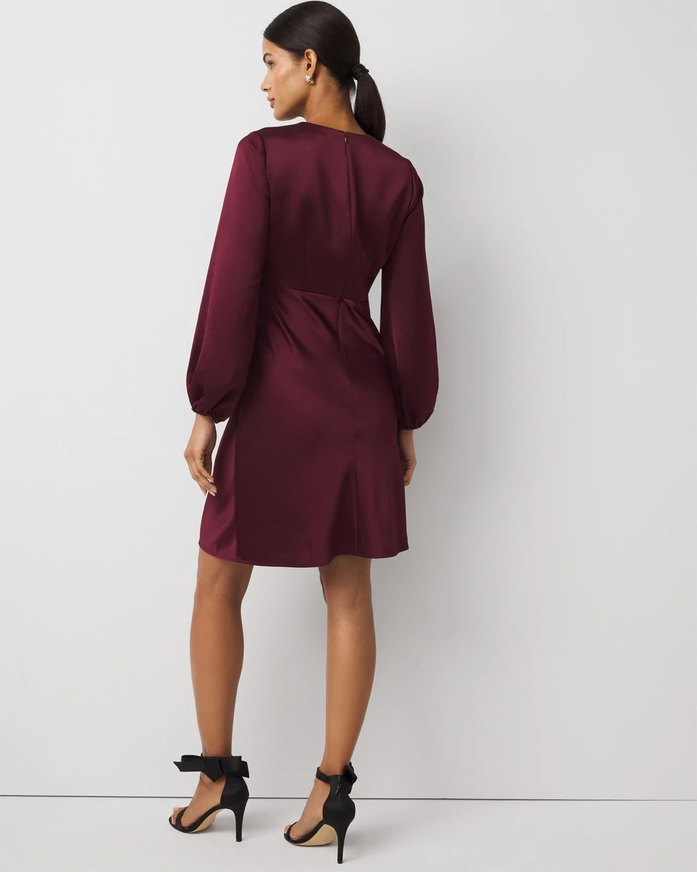 Petite Balloon Sleeve Satin Dress