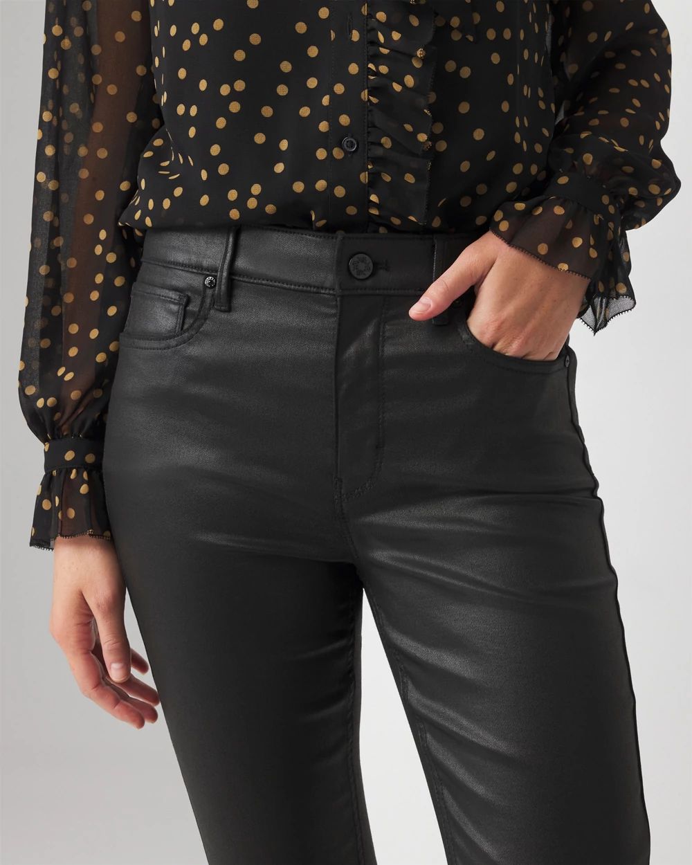 High-Rise Coated Skinny Jeans click to view larger image.