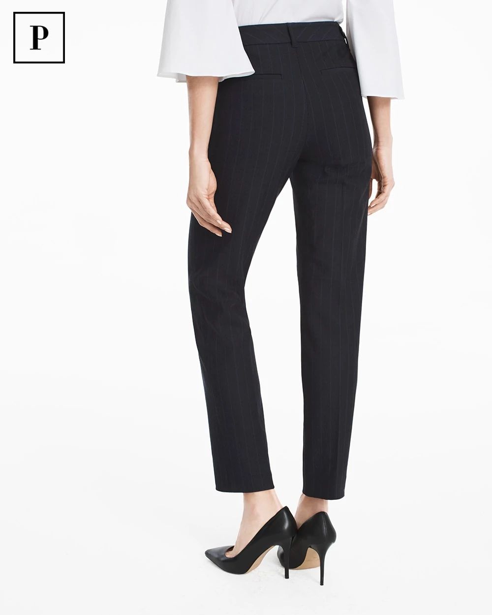 Petite Tonal Pinstriped Body-Defining Ankle-Grazing Pants