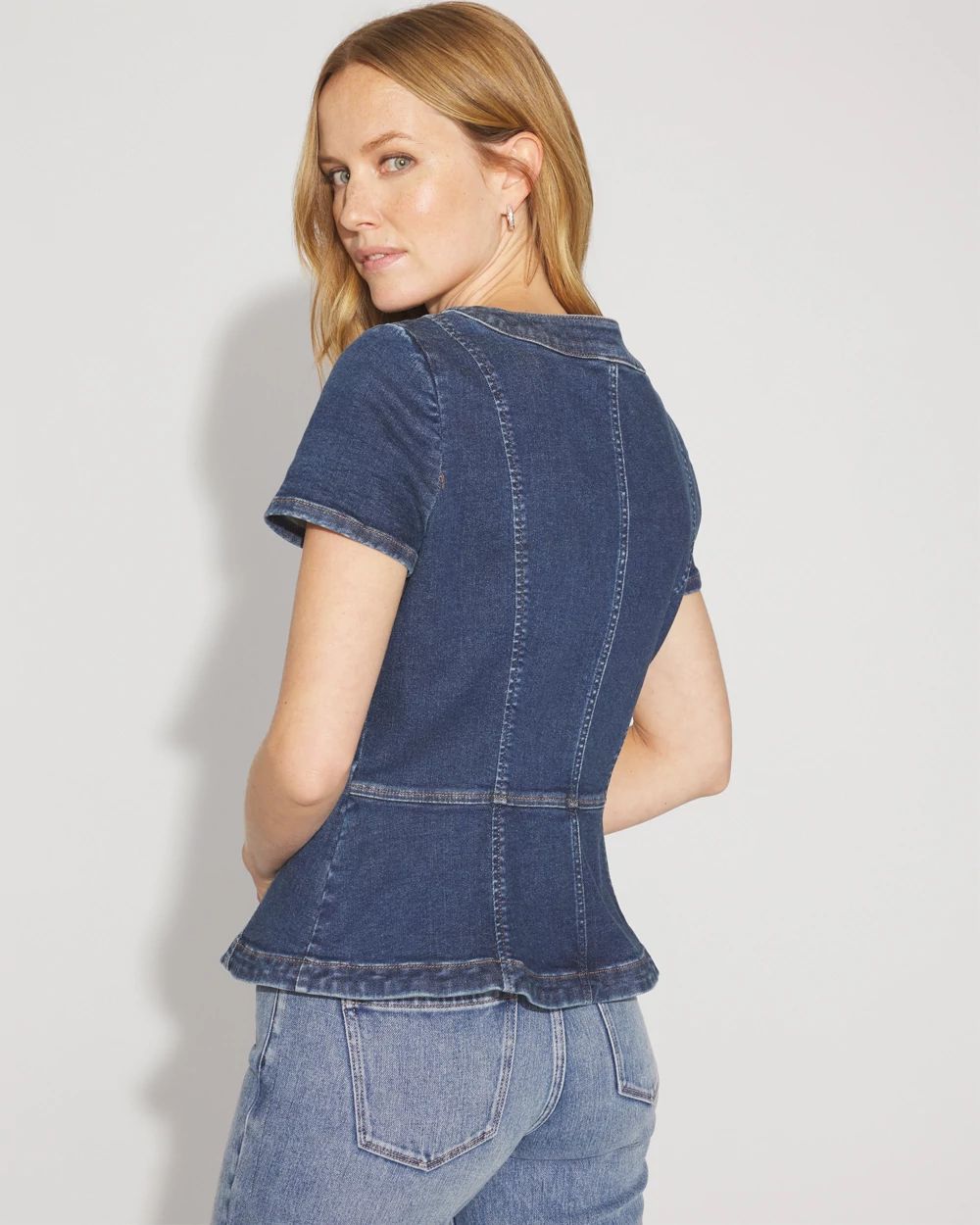 Short-Sleeve Peplum Jean Jacket