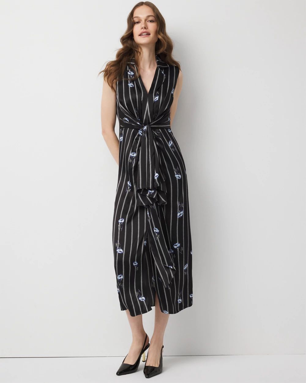 Petite Drape Front Satin Midi Dress