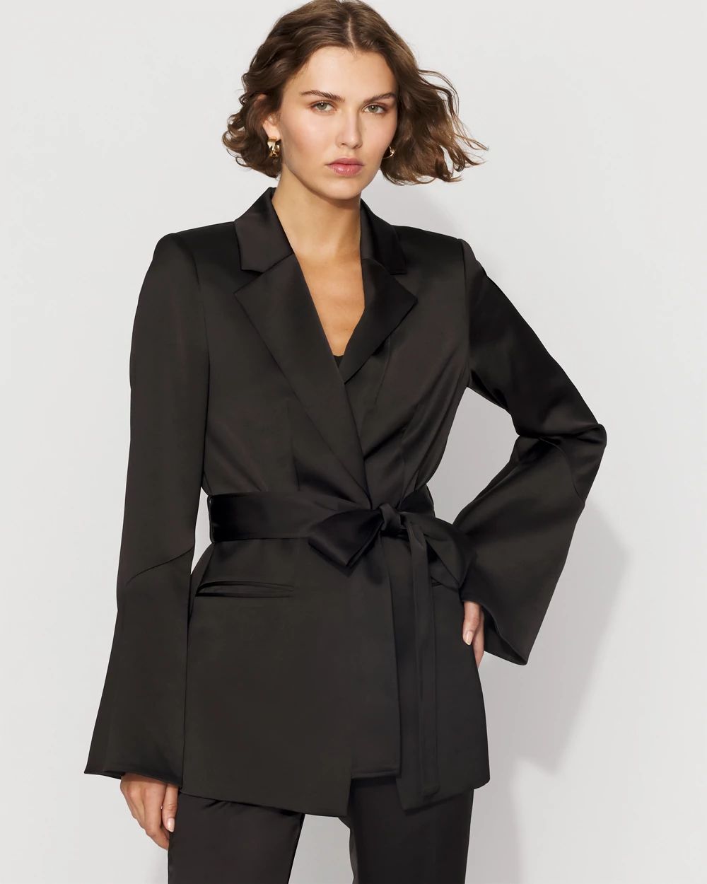 Bell Sleeve Satin Blazer