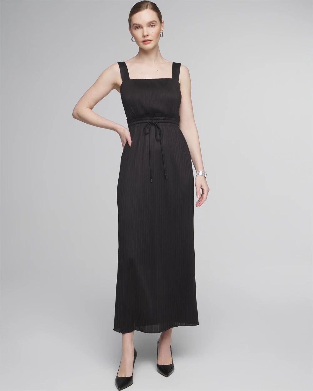 Sleeveless Tie-Waist Pleated Midi Dress