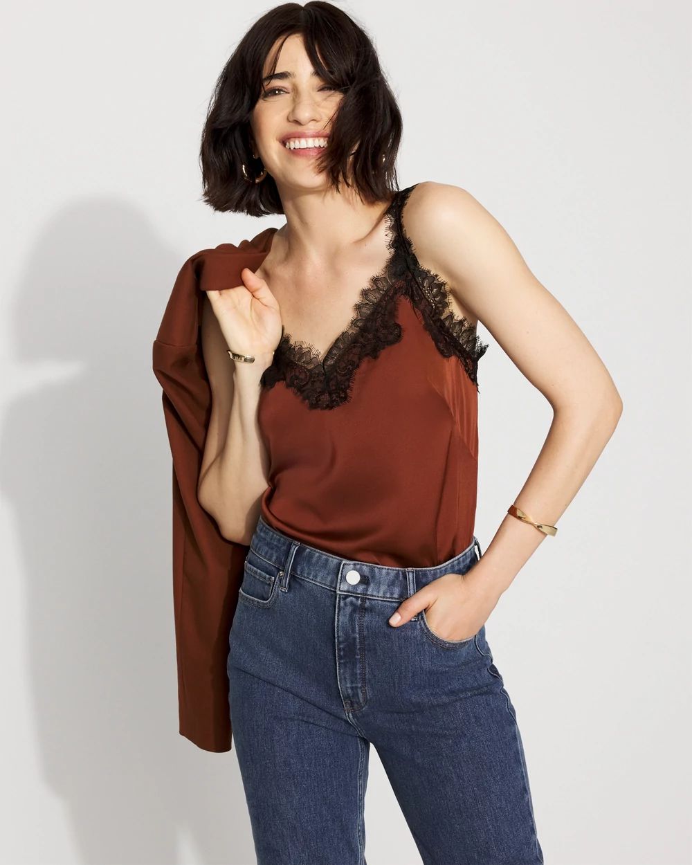 Lace Trimmed Satin Camisole