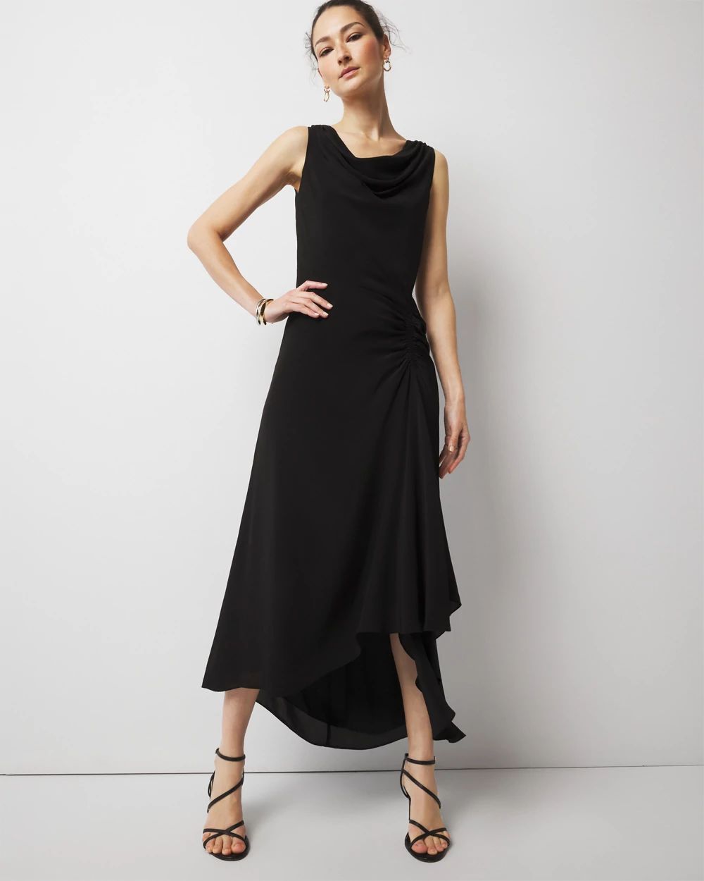 Cowl Neck Ruched Midi Dress