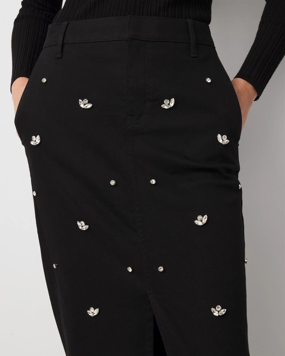 Embellished Denim Maxi Skirt