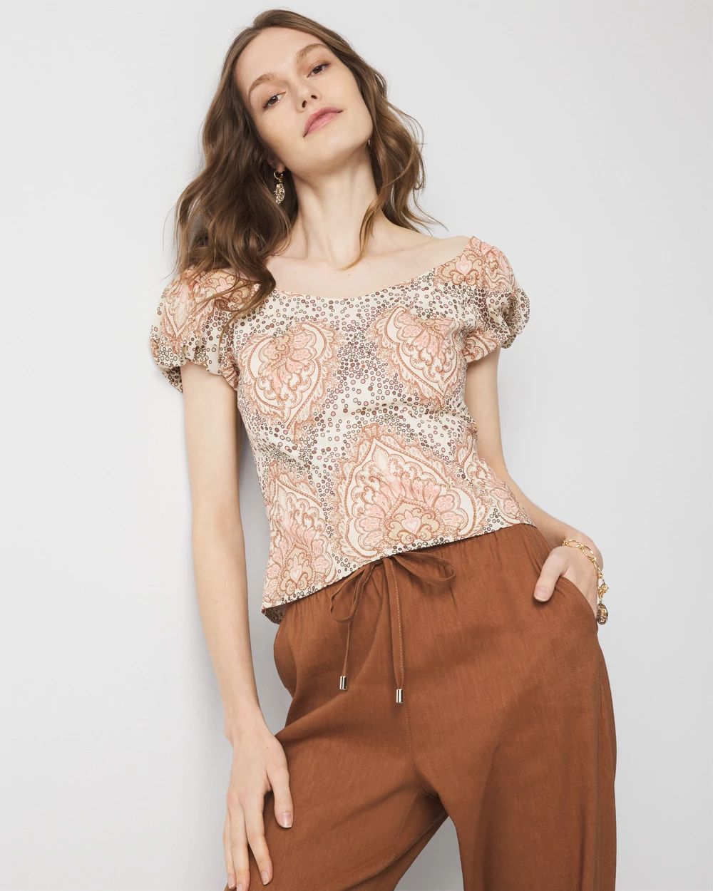 Puff-Sleeve Paisley Top